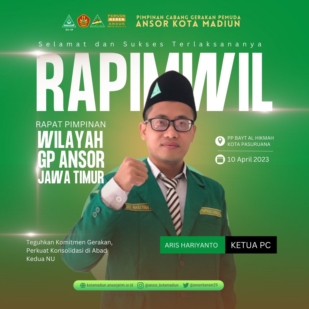 ansorbanser29's tweet photo. PC GP Ansor Kota Madiun mengucapkan Selamat dan sukses atas terselenggaranya Rapat Pimpinan Wilayah RAPIMWIL PW GP Ansor Jawa Timur di PP Bayt Al-Hikmah Kota Pasuruan

@Official_Ansor 
@pwansorjatim 

#RapimwilAnsorJatim https://t.co/pq3qp3Pm47