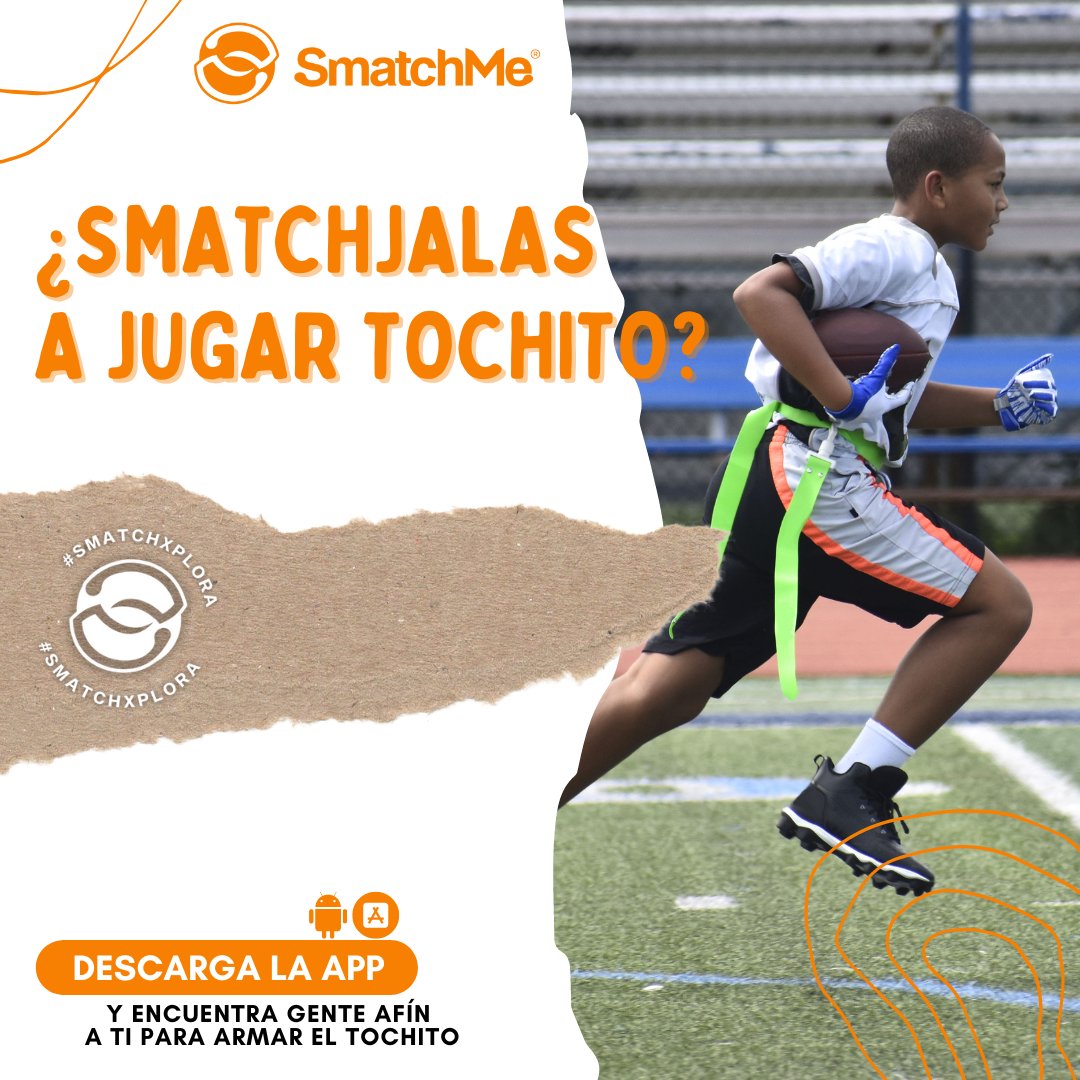 SmatchMe's tweet image. 🏈 Si eres de los que no pueden esperar por el arranque de la temporada de futbol americano,  el #tochito es de los deportes más practicados en México.

Descarga la app de #SmatchMe (smatchme.app) y encuentra a tu SmatchBuddy ideal para ir a jugar tochito 🫶🏼