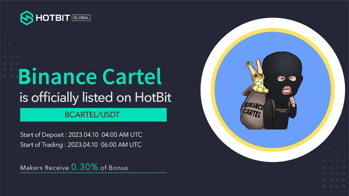 Trading on Hotbit is due to start in 10 minutes!

You can now deposit your $BCARTEL. 

We will be listing on a tier 2 CEX next, guess which one below 👇

#BCARTEL