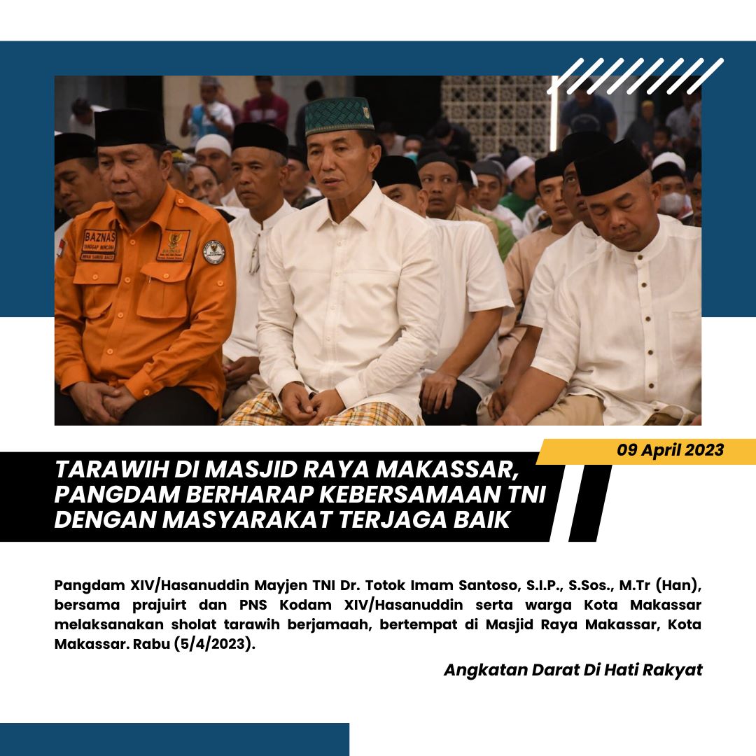 RestuHidyh's tweet photo. pada momen ini pun setelah  sholat tarawih, Pandam XIV/Hasanuddin menyempatkan bersilaturahmi dengan para ulama, jamaah masjid dan warga sekitar.

@Ngopibareng_DAR

Angkatan Darat Di Hati Rakyat
Kasad Dudung Abdurachman https://t.co/spUT0KFiVK
