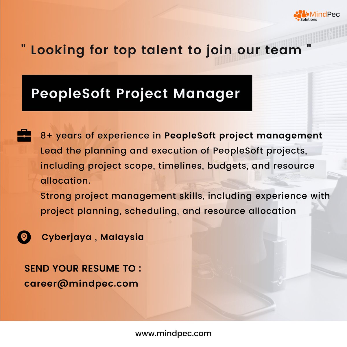 #PeopleSoft #Project #Manager :

Job Location : #CyberJaya , #Malaysia
8+ years of experience in PeopleSoft project management

#hiring #peoplesoft #projectmanagement #projectmanagerjobs #malaysiajobs #malaysian