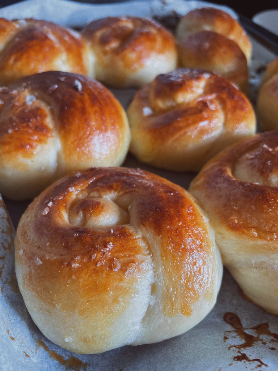 A scene from my kitchen: challah rolls cooling on the stove