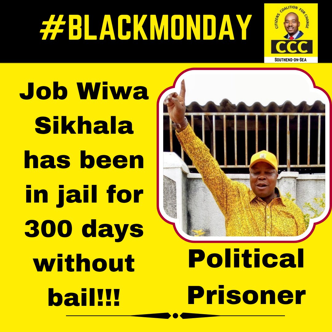 ⚫Day 3️⃣0️⃣0️⃣ since @JobSikhala1's arbitrary arrest. He is a #PoliticalPrisoner I stand in #Solidarity with vaSikhala #BlackMonday #FreeJobSikhala #Solidarity #JusticeForMoreblessingAli