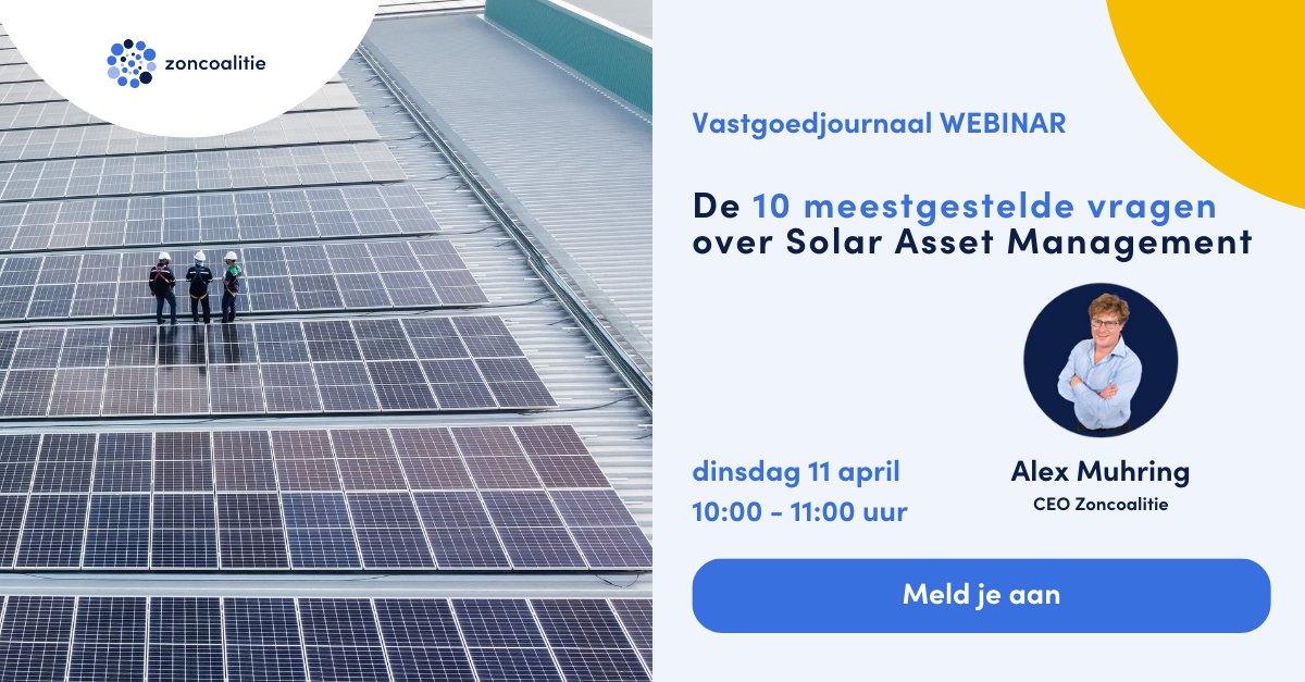 zoncoalitie's tweet photo. Heb jij je al aangemeld voor het gratis webinar van morgen? In een uur krijg je antwoord op de tien meestgestelde vragen over Solar Asset Management. Met Alex Muhring! https://t.co/41FqdH8UpS

#energietransitie #zonnepanelen #solar #assetmanagement https://t.co/tI2YGB3P7n