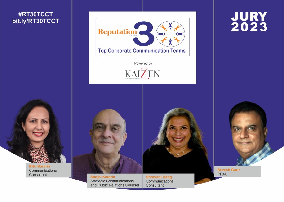 We thank the Jury for evaluating the nominations for the 30 Top Corporate Communication Teams for 2023. 

Watch out for the #RT30TCCT list later this week!
Powered by <a href="/KaizzenComm/">Kaizzen</a>