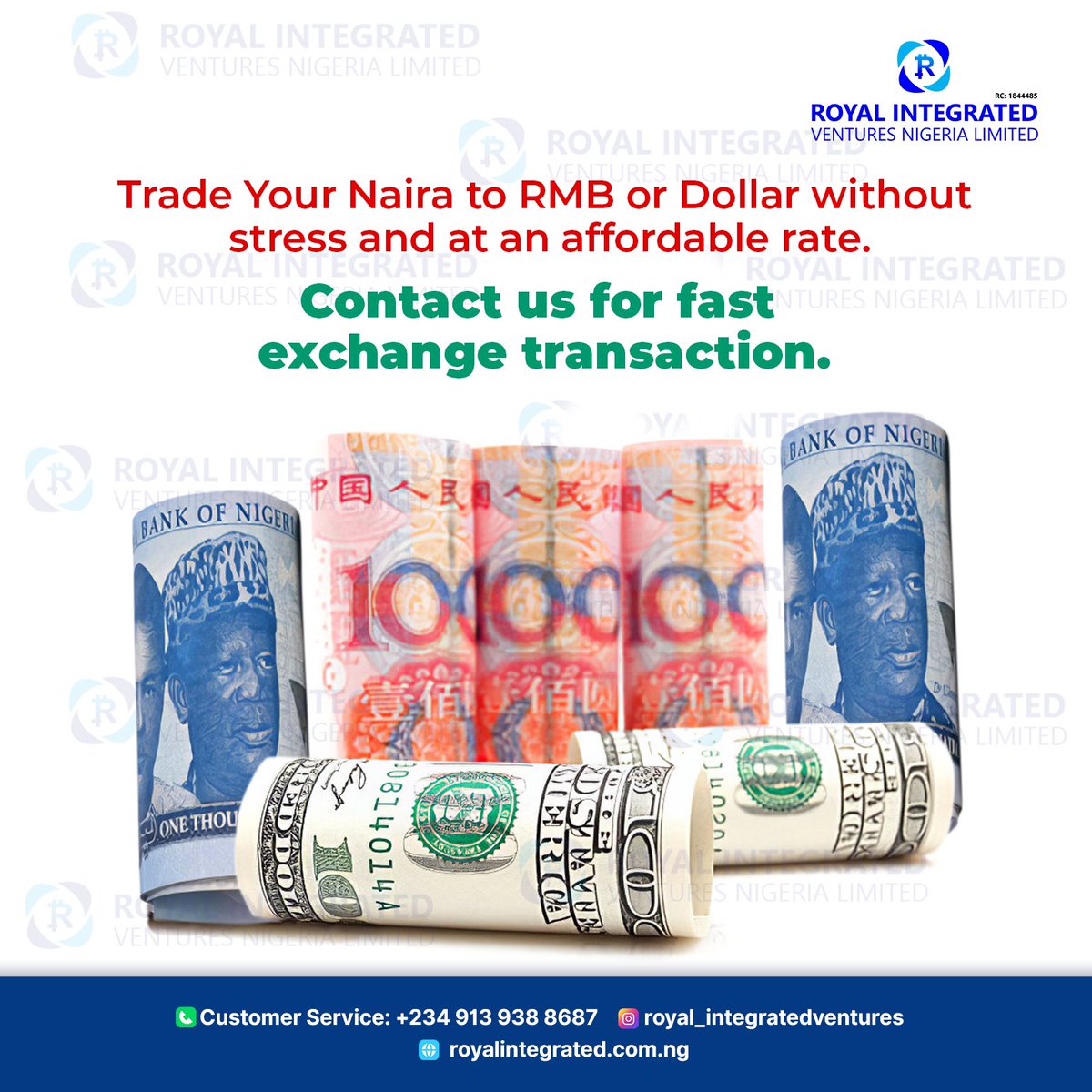 Royal__IV's tweet photo. Your number One RMB and Dollar Payment Platform. 
Send us Naira,let’s fund your supplier’s account with RMB or Dollar at an affordable rate.

#royalintegratedventures #nairatoyuan #nairatormb #nairatormbexchange #nairatodollar #rmbpayment #dollarpayment #nairapayment #dollar https://t.co/jPkQfQNisT