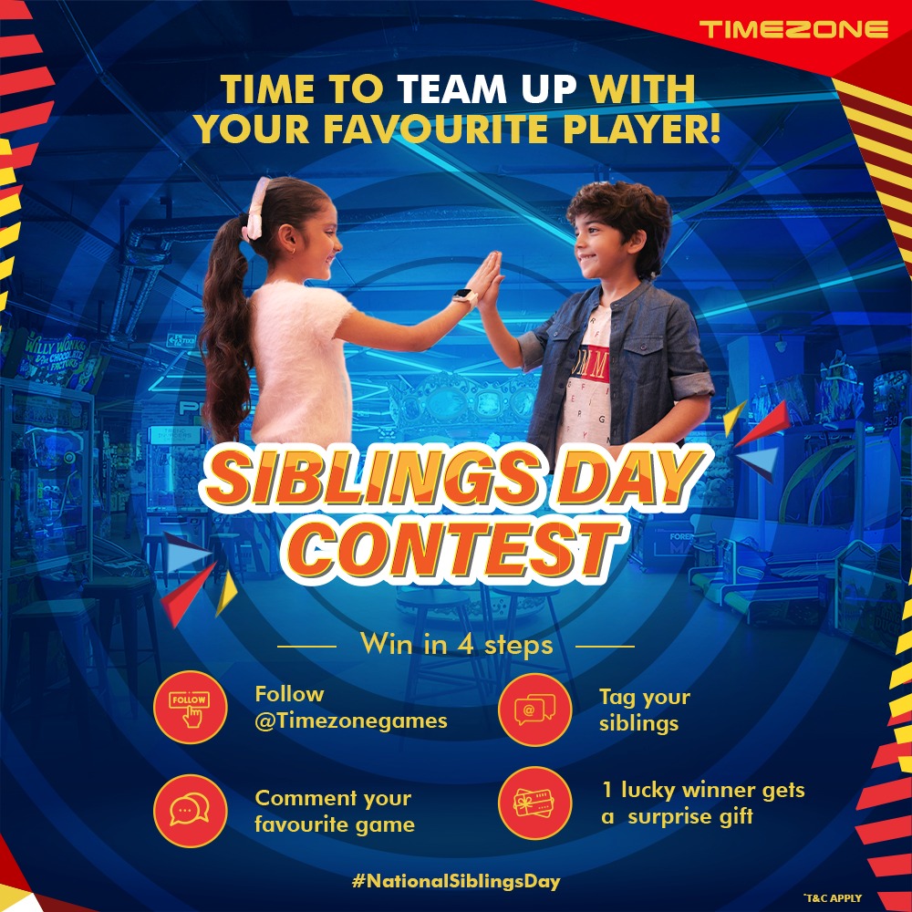 timezone_india's tweet photo. Hey Sibs, ๐ฅ it's time to show off your gaming skills and celebrate the ultimate bond of siblinghood at Timezone! ๐ Take part in our Siblings Day Contest
#Timezonegames #gaming #gamezone #GamingArcade #Entertainment #Games #favouriteGame #FunHub #VR #VReality #VRGames https://t.co/5EUU7wYN9Q