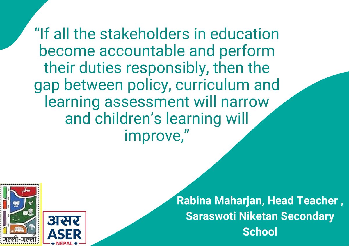 AserNepal's tweet photo. The purpose of the program was to discuss how to align learning assessment with curriculum and policy since there exists a gap between learning assessment and curriculum and policy. 
#SAAA #EOL #QualityEducation #SDG4 #Learningforall #Leavenobehind #FLN #learningassessment https://t.co/cKB3dKOiWY