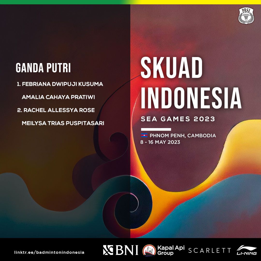 10 atlet putra dan 10 atlet putri bulutangkis Indonesia siap berlaga di SEA Games 2023.

SEA Games ke-32 akan digelar pada 5-17 Mei di Phnom Penh, Kamboja. Bulutangkis sendiri dihelat pada 8-16 Mei di Badminton Hall Morodok Techo.

Ayo dukung dan doakan! 🙏🏻💪🏻🇮🇩

#SeaGames2023