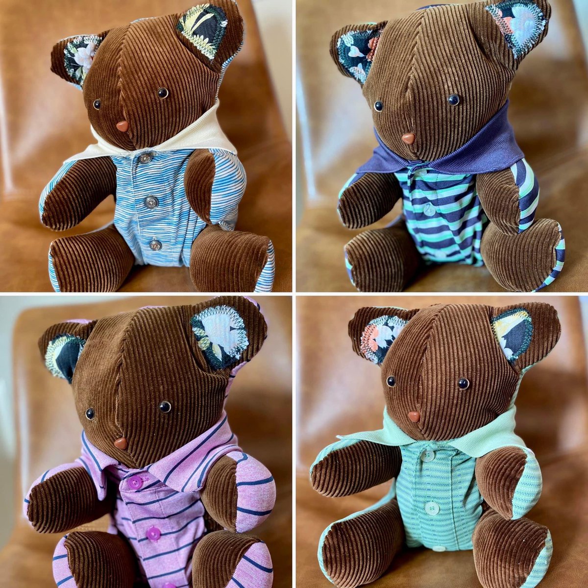 One corduroy jacket, four polo tops and part of a special kimono on the ears. A collection of memory bears 🧸 ❤️ #earlybiz #memes #Easter2023 #ad #love #ukmakers #fashion #clothing