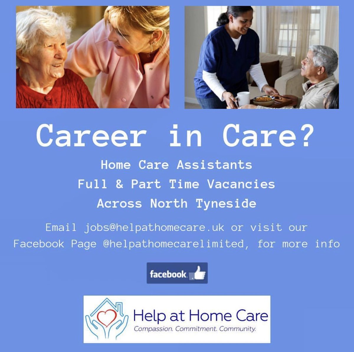 HelpathomecareN's tweet photo. We are recruiting for Home Care Assistants in North Tyneside! Could you make a difference? #makeadifference #home #help #care #homecare #compassion #commitment #community #northtyneside #helpathomecare #carer #carers https://t.co/BIOXKsKVLT
