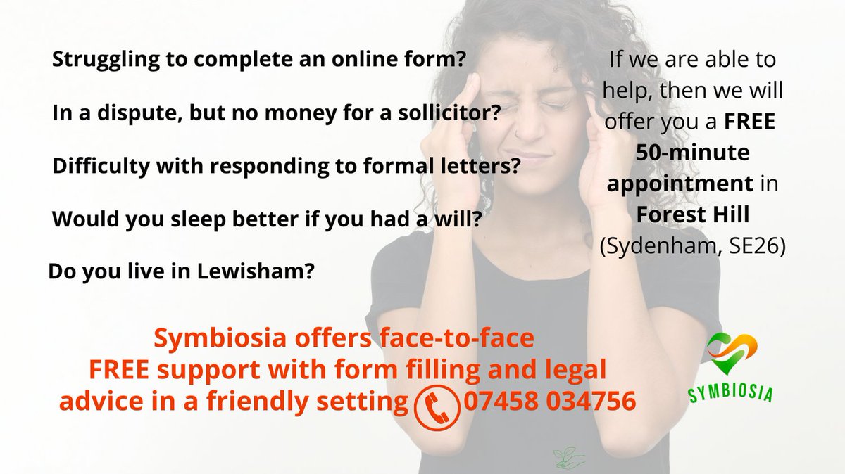 Please email info@symbiosia.org.uk or phone 07458 034756 for more info and to book.

Due to funding criteria, only Lewisham residents who experience financial and/or emotional hardship are eligible at this stage.

#socialcare #freesupport #Lewisham #symbiosia