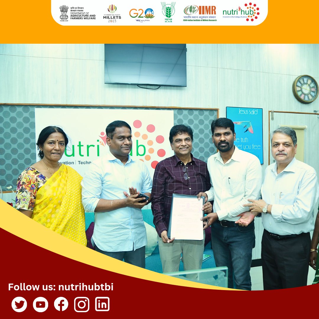 MoU Signing with Aseerv Adagro and Food Processing Private Limited*

We are delighted to announce that a Memorandum of Understanding (MoU) has been signed between Nutrihub, ICAR-IIMR and Aseervad Agro and Food Processing Private Limited on 6th April 2023.