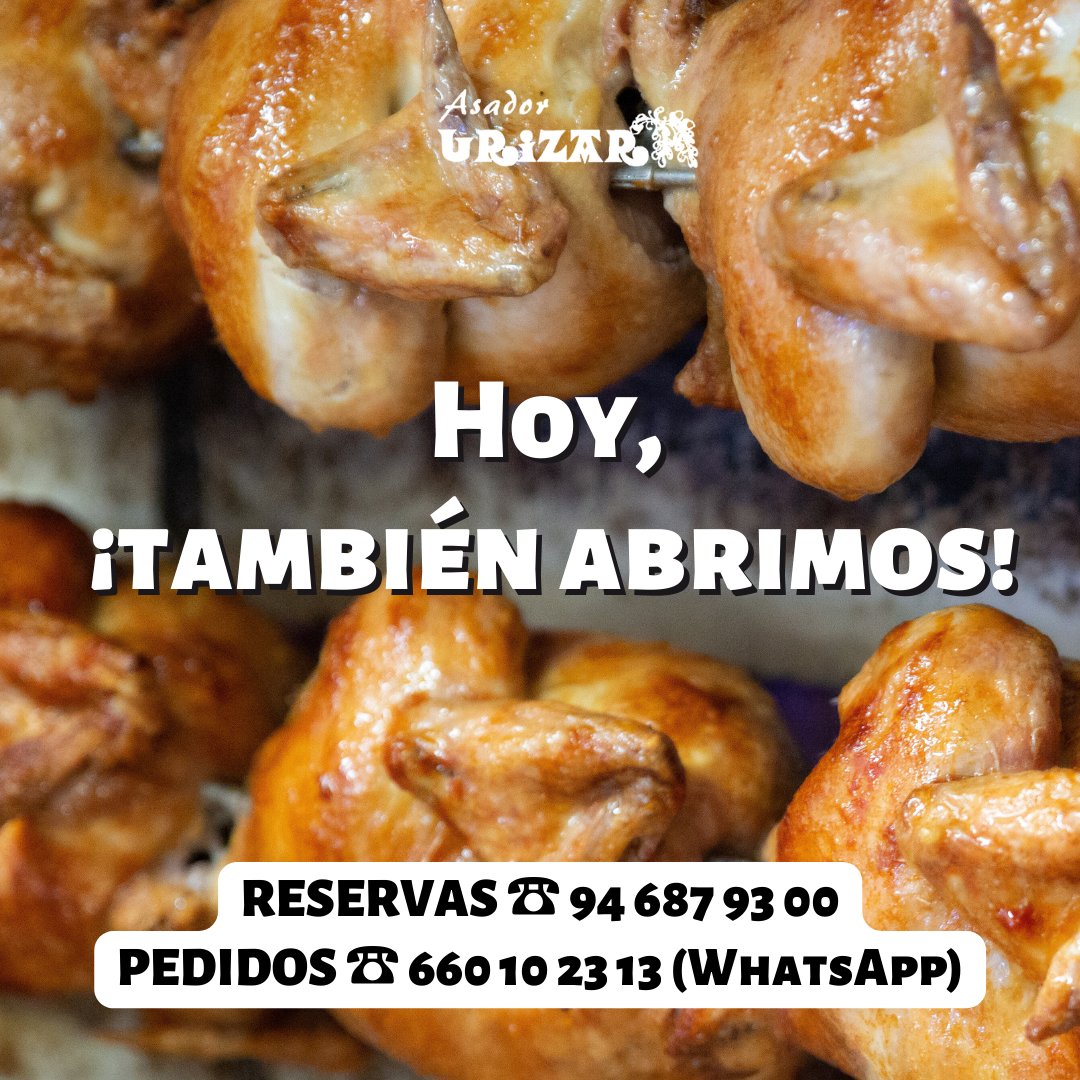 La Semana Santa ya se va acabando pero, ¡hoy también abrimos! 🤗

☝🏼 Recuerda...

✅ Si quieres reservar mesa ☎ 94 687 93 00

✅ Si te apetece hacer tu pedido ☎ 660 10 23 13 (WhatsApp)

¡Te esperamos! 😁

➡️ biolinky.co/asadorurizar

#cervecera #Lemoiz #Chuletón #PescadoALaBrasa