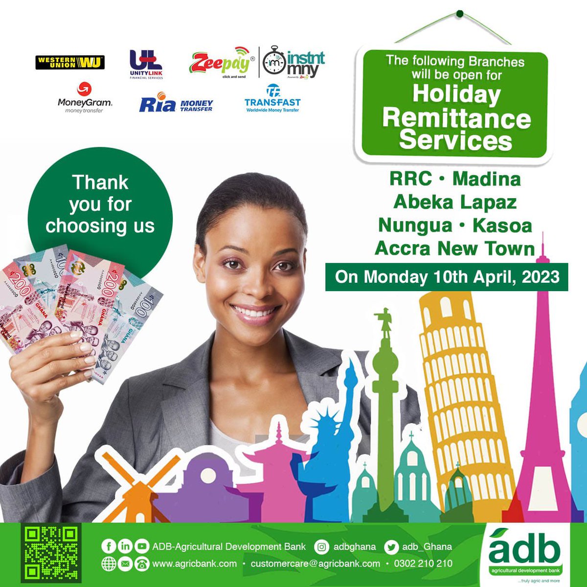 adb_Ghana's tweet image. Visit us today at our selected branches for all your remittance services. Happy Holidays. 
ADB, …truly agric and more