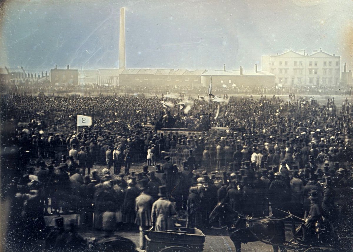 EnglishRadical's tweet photo. #OnThisDay 1848: Up to 150,000 people gathered on Kennington Common at a meeting organised by the Chartists, a movement that campaigned for manhood suffrage, the secret ballot, no property qualifications for MPs, the payment of MPs, equal constituencies &amp; annual elections. https://t.co/3e7JxMZDjE