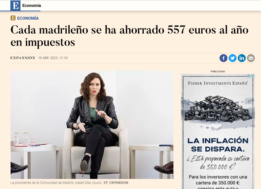 EconoCabreado's tweet photo. BULO. Una y otra vez repiten el mismo engaño cuando se acercan las elecciones. Expansión (El Mundo) entra en campaña por Ayuso. 

Ya no se molestan en decir "de media" ni nada. "CADA madrileño" en el titular. Qué vergüenza. 
Solo hay que leer el primer párrafo para ver... (Sigo) https://t.co/6jRnbCKZ5U