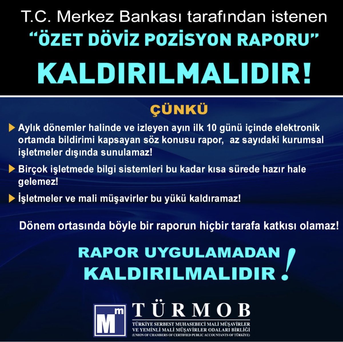 hasanduzel's tweet photo. T.C. Merkez Bankası tarafından istenen “Özet Döviz Pozisyon Raporu” kaldırılmalıdır!

#türmob #merkezbankası
#dövizpozisyonu
#dövizraporu
#tcmb https://t.co/gCWXnKiVKb