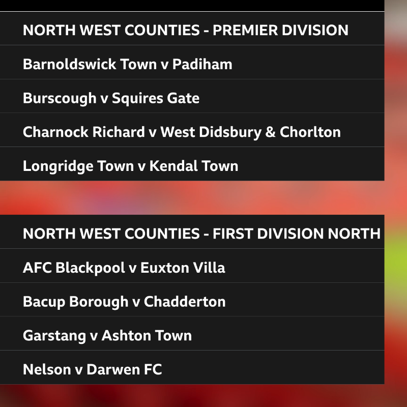 BBCLancsSport's tweet photo. ⚽ Easter Monday #nonleague fixtures ⚽

Check with relevant club for weather updates

#bbcfootball