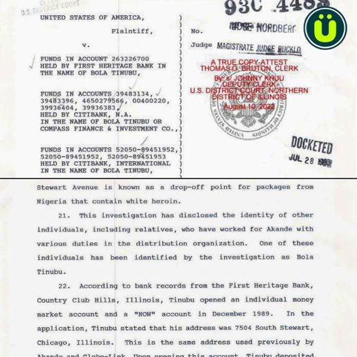 ArsenalN41's tweet photo. HAUSA TRANSLATION:

A shekarar 1993, Bola Ahmed Tinubu ya mikawa gwamnatin Amurka dala 460,000 bayan wata kotu a Chicago ta gano cewa ana samun kudaden shiga daga safarar tabar heroin. https://t.co/4sBQFScAgy