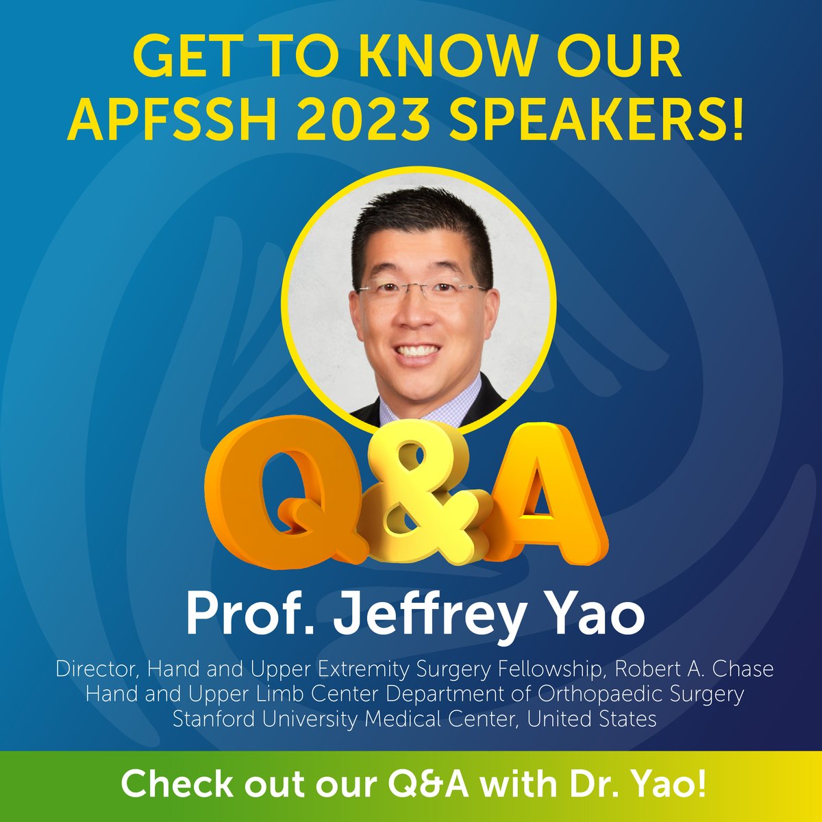 apfssh2023's tweet image. 👏 Mini Q&A with Prof Jeffrey Yao! Don’t miss the chance to catch him live on 2 June where he will be presenting a talk on "Scaphoid Fracture/Non Union" & "Distal Radius Fracture Fixation" at #APFSSH2023. apfssh2023.org/5vxh
#APFSHT2023 #APWA2023 #handsurgery #handtherapy