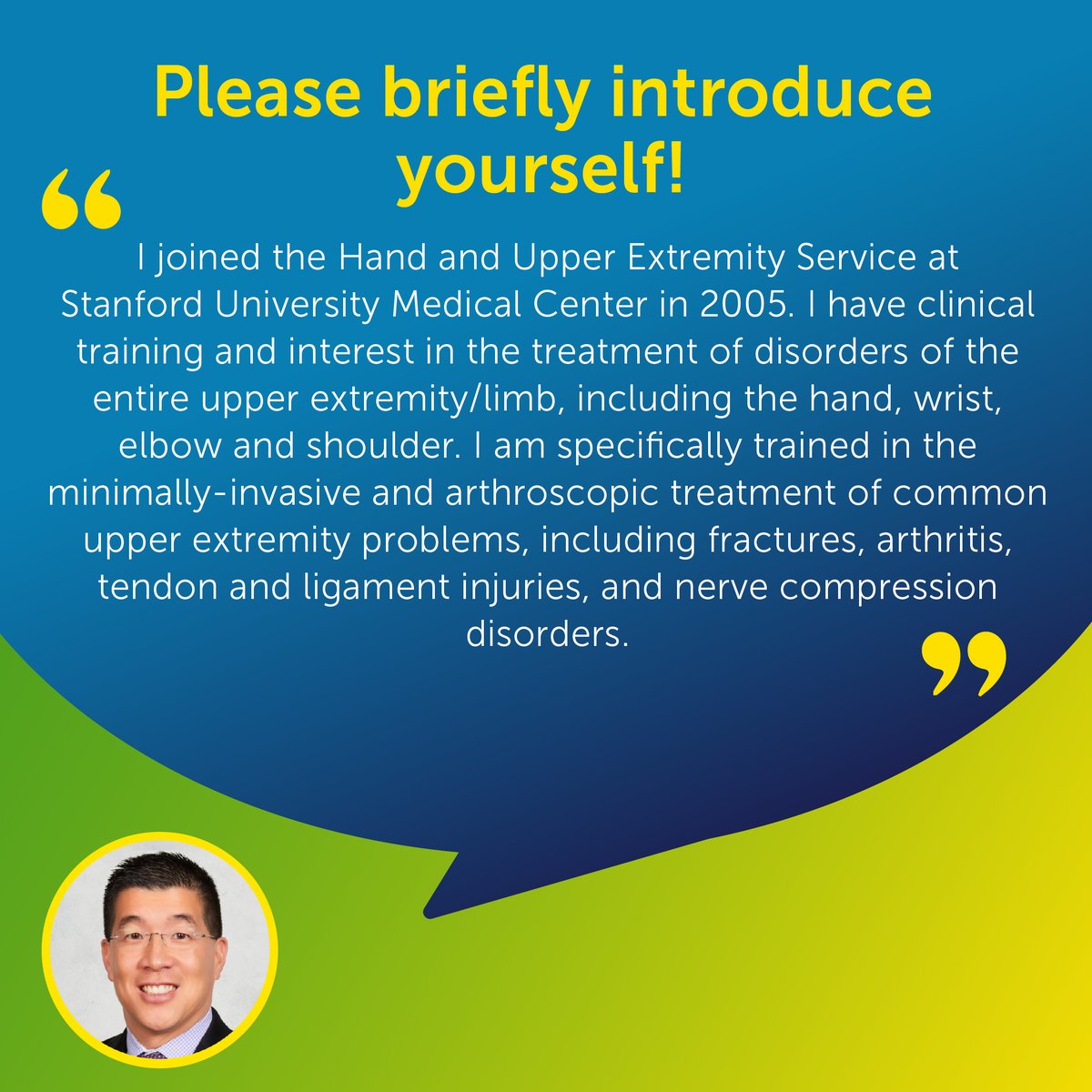apfssh2023's tweet image. 👏 Mini Q&A with Prof Jeffrey Yao! Don’t miss the chance to catch him live on 2 June where he will be presenting a talk on "Scaphoid Fracture/Non Union" & "Distal Radius Fracture Fixation" at #APFSSH2023. apfssh2023.org/5vxh
#APFSHT2023 #APWA2023 #handsurgery #handtherapy