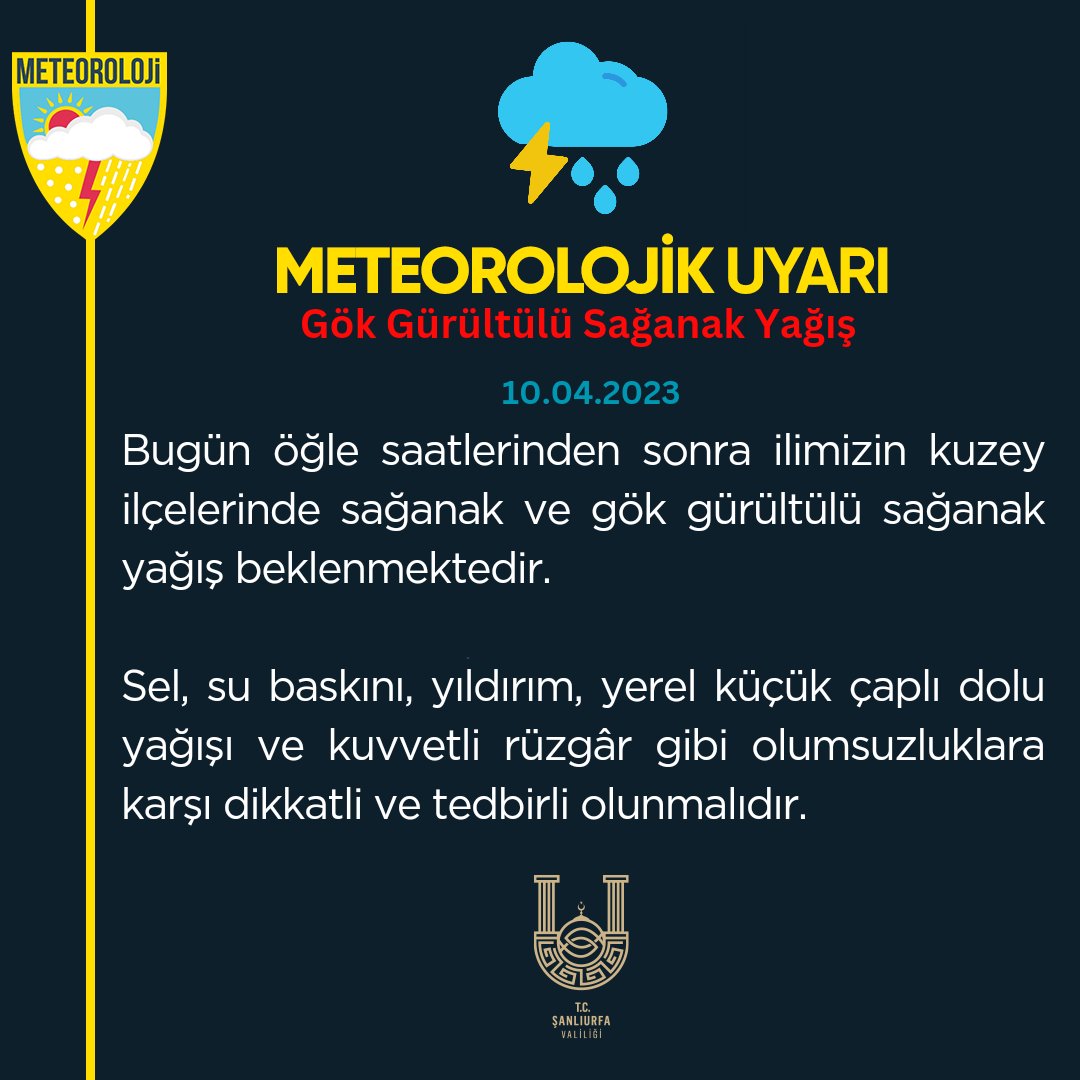 🔴Meteorolojik uyarı‼️

Bugün öğle saatlerinden sonra ilimizin kuzey ilçelerinde sağanak ve gök gürültülü sağanak yağış beklenmektedir.

Sel, su baskını, yıldırım, yerel küçük çaplı dolu yağışı ve kuvvetli rüzgâr gibi olumsuzluklara karşı dikkatli ve tedbirli olunmalıdır.