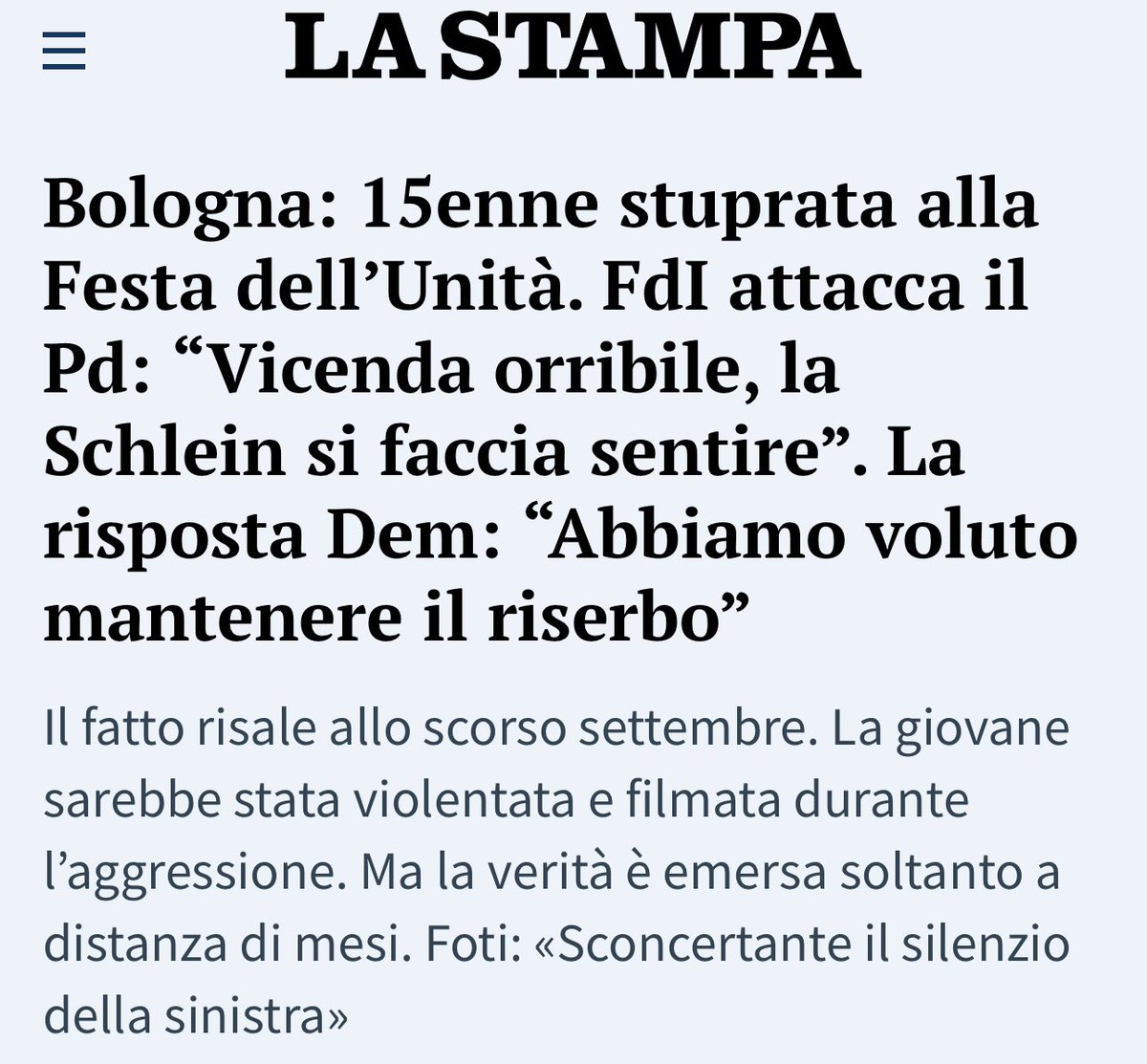 Vicenda orribile‼️

Il fatto risale allo scorso #settembre.
La risposta Dem: “Abbiamo voluto mantenere il riserbo”.

#FestadellUnita   17 settembre
#Elezioni2022      25 settembre
Ora capisco il vostro “riserbo”.