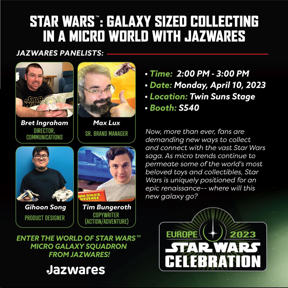 We are so excited to talk about the world of Star Wars Micro Galaxy Squadron later today. Join us virtually by dropping your questions for the team below! 

#StarWars #MicroGalaxySquadron #SWCE #StarWarsCelebration #Jazwares