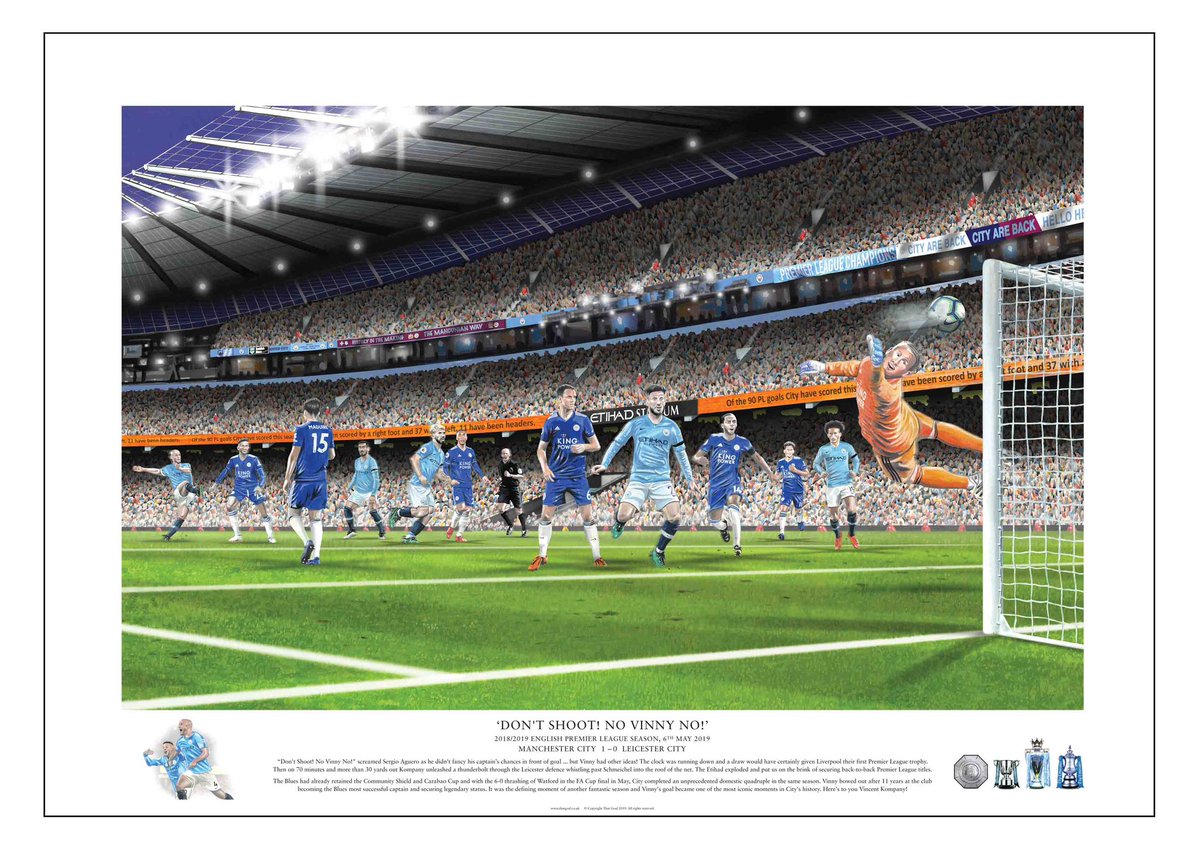 Here’s to you <a href="/VincentKompany/">Vincent Kompany</a> City loves you more than you will know ⚽️ Happy 37th Birthday to our ex-skipper 💙 View Vinny’s iconic goal in my painting “DON’T SHOOT VINNY” at thatgoal.co.uk
#mancity #mcfc #vincentkompany #dontshootvinny #premierleaguechampions