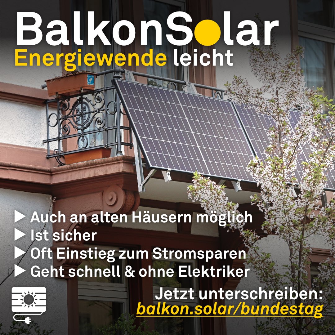 balkonsolar's tweet photo. Dann gibt es immer wieder Einwände, warum es nicht gehen soll:

🏰 “Haus ist zu alt” ➡️ geht, gab es Studie!
🔥 “kann brennen” ➡️ kann jede Elektrosache, hier nicht besonders gefährlich!
👨‍🔧 “braucht man Elektriker:in” ➡️ geht ohne!
💰 “teuer” ➡️ amortisiert sich in 4 - 7 Jahren https://t.co/g1HtSWz6K1