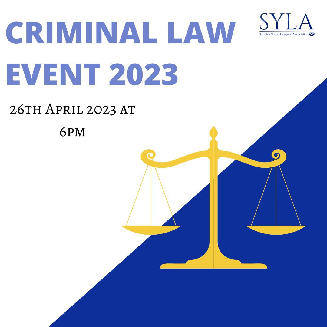 oSYLAo's tweet photo. We are pleased to announce this years Criminal Law event on 26th April ✅ 

We will discuss the abolition of the Not Proven verdict and Legal Aid within the criminal sector. 

1/5 https://t.co/ifLfSf3WdK