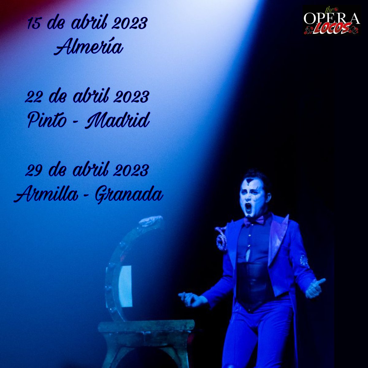 theoperalocos's tweet photo. 🔜¡Empezamos #ABRIL en Almería! #TheOperaLocos🔵

#GiraAbril 🗓
📍Almería | Madrid | Granada

Ópera para todos los públicos de una manera fresca, inusual y divertida🤪
@yllanaoficial 

#produccionesyllana #yllana #TheOperaLocos #gira #Abril2023 #Almeria #Madrid #Granada #abril https://t.co/QAbnwvvQeV