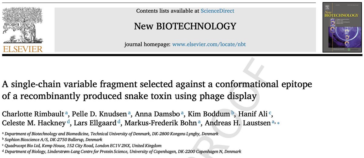 Our research scientist, @PelleKnudsen , has co-authored a recent study where Pelle and colleagues from @DTUbioengineer successfully generated a neutralizing monoclonal antibody against a snake toxin using a novel in vitro approach 🐍 Congrats to all involved! #biotech