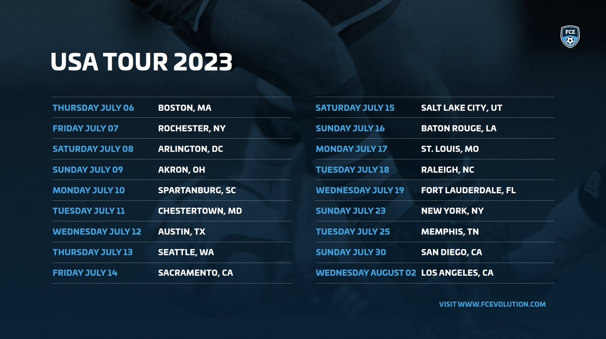 USA Tour in July/August 2023

"Periodisation of Tactical Principles" in 18 US cities

More information:
fcevolution.com/events/

#football #coacheducation #periodisation #footballfitness #footballtechnique #footballtactics #footballperiodisation #fcevolution #raymondverheijen