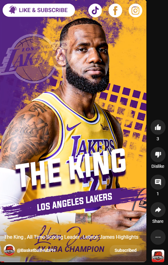 BasketballHubPH's tweet photo. @YouTube I uploaded Lebron James Highlights Short Video 59 seconds. When He achieved All-Time Scoring Leader in NBA. https://t.co/js2rxynW64
