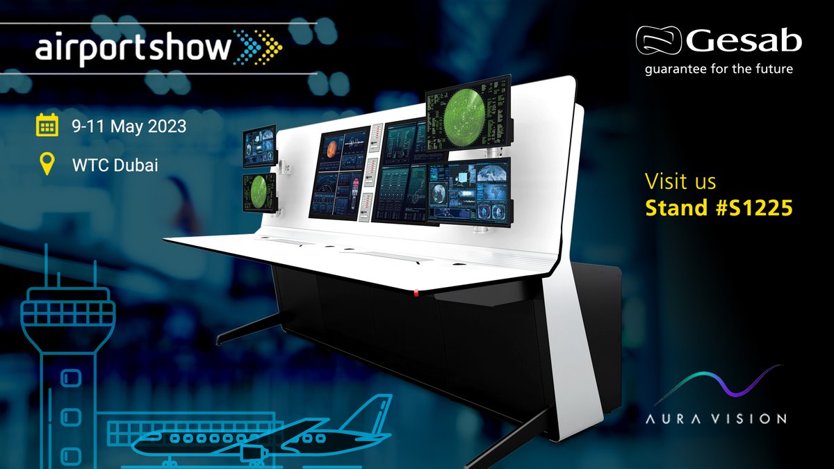 Gesabgroup's tweet photo. The AuraVision and GESAB team will be at @AirportShow1 from the 9th to the 11th of May showing the most ergonomic #technicalfurniture, the dynamic #KVM #DeskWall and the most powerful videowall manager: #DataWall. Visit us and discover our solutions for air traffic control rooms! https://t.co/O7RBcLog7o