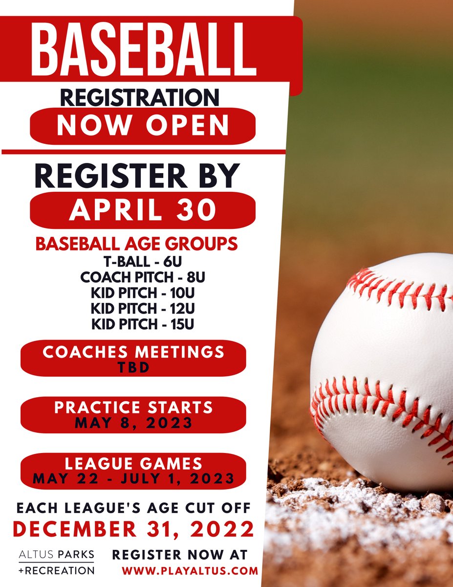 Reminder Baseball Registration is open until April 30th.

Registration is Now - April 30th
Practices May 8th - May 20th
Games May 22nd - July 1st

Register before it is too late at
smpl.is/6q7a0