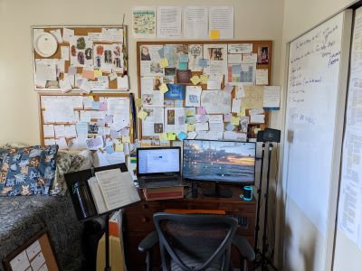 This is the place where the magic happens! I'm lucky that I finally have a spare bedroom where I can spread everything out and have it in front of me while I'm writing. because#revpit #RevPitWaiting