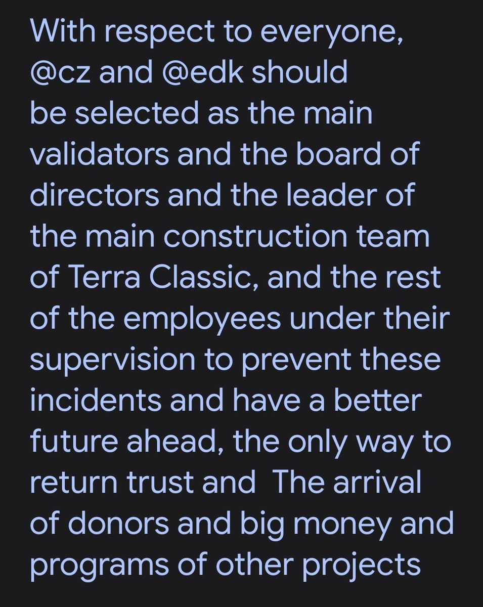 sam (@7nshmmn9qc9ascx) on Twitter photo <a href="/TerracVita/">TerraCVita</a> <a href="/_Terraport_/">Terraport Finance</a> <a href="/drlocums/">Raj</a> @CosmoSreXx With respect to everyone, @cz and <a href="/edk208/">Edward Kim</a> should be selected as the main validators and the board of directors and the leader of the main construction team of Terra Classic, and the rest of the employees under their supervision to prevent these incidents and have a better <a href="/TerracVita/">TerraCVita</a> <a href="/_Terraport_/">Terraport Finance</a> <a href="/drlocums/">Raj</a> @CosmoSreXx With respect to everyone, @cz and <a href="/edk208/">Edward Kim</a> should be selected as the main validators and the board of directors and the leader of the main construction team of Terra Classic, and the rest of the employees under their supervision to prevent these incidents and have a better
