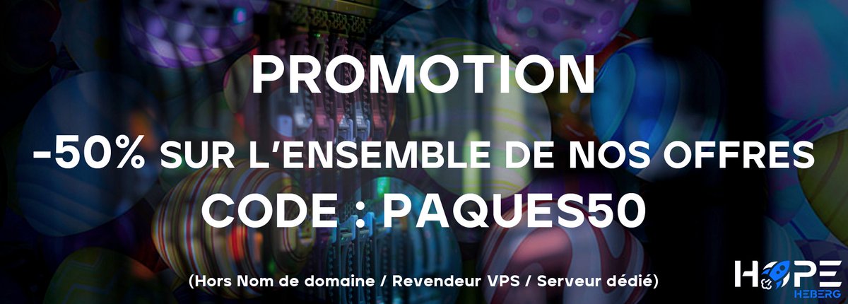 HopeHeberg's tweet photo. 🐰 Joyeuses Pâques à tous ! 🪺

🎉 Bénéficiez de 50% de réduction sur l'ensemble de nos offres !  

🎁 CODE : PAQUES50  

📅 Fin de la promotion : Samedi 23 Avril 2023 
 
🖇️ Link : https://t.co/Ba7GqCFQ43
🎙️ Discord : https://t.co/XTb82ibqAy https://t.co/Dc9wLWRyuZ