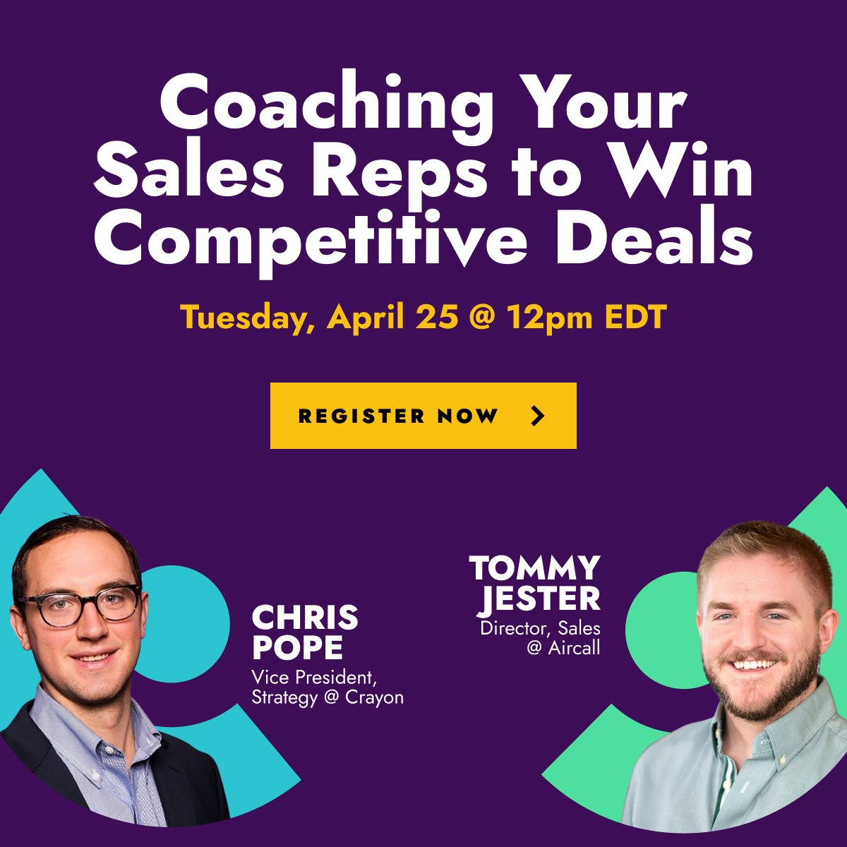 Frequently in competitive deals? Join us alongside <a href="/aircall/">Aircall</a> for a timely live session on how to coach sales reps to win more deals! April 25th at noon EDT. #sales #salestraining #Competition 

Register today! crayon.co/success/coachi…