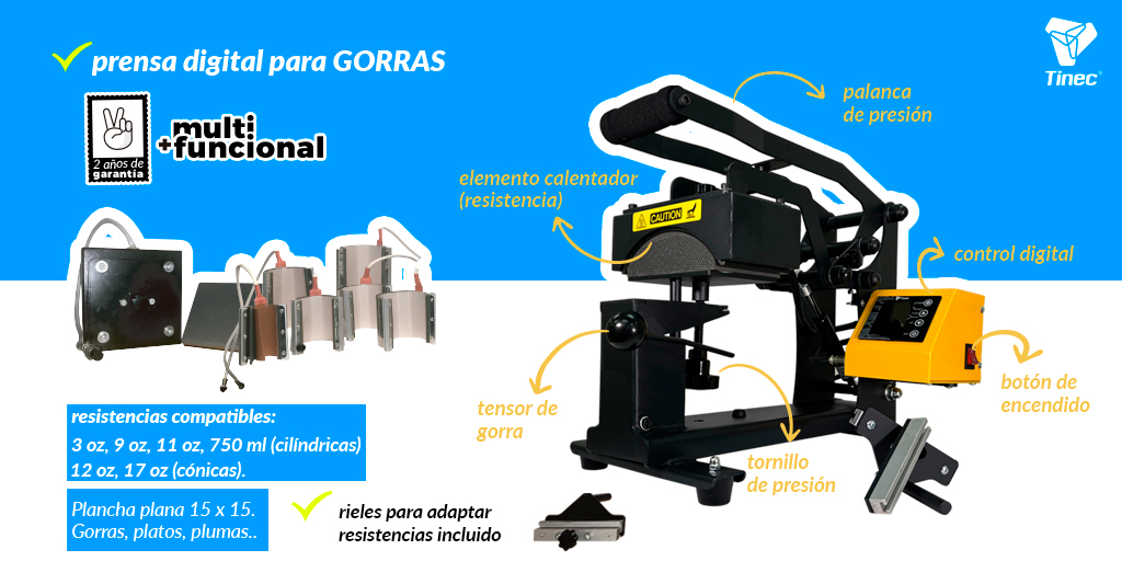 tinec_'s tweet photo. *Prensa para Gorras modelo 2023 de Tinec®.*
MULTIFUNCIONAL
Componentes mejorados, 2 años de garantía, compatible con todas las resistencias cilíndricas, cónicas y plana 15x15 de Tinec®
https://t.co/d1WGxfzukM
#tinec #heatpressmachine #vinilos #sublimacion https://t.co/z6m2T2Tgoi