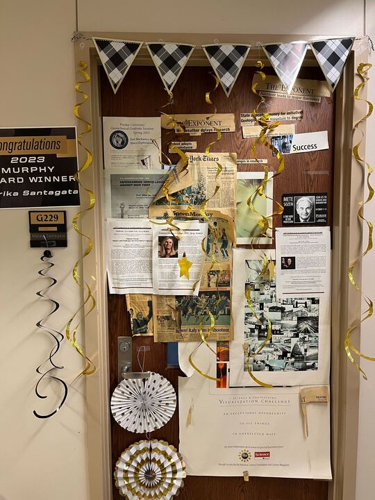 PurdueCIE's tweet photo. Teaching award office doors around PWL #Murphy https://t.co/vvfspYUAn6