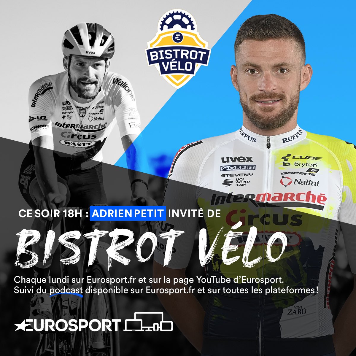 🤩 <a href="/adrienpetit62/">adrien petit</a> - @IntermarcheCW sera l’invité de #BistrotVelo LIVE 18:00 🆕 Chaîne YouTube <a href="/Eurosport_FR/">Eurosport France</a> avant Podcast et application. 🍻🚴🏼

• Madouas : Le 4x4 Breton.

• Bistrot News: Spécial Roubaix

• Adrien: Le grand frère.
#LesRP