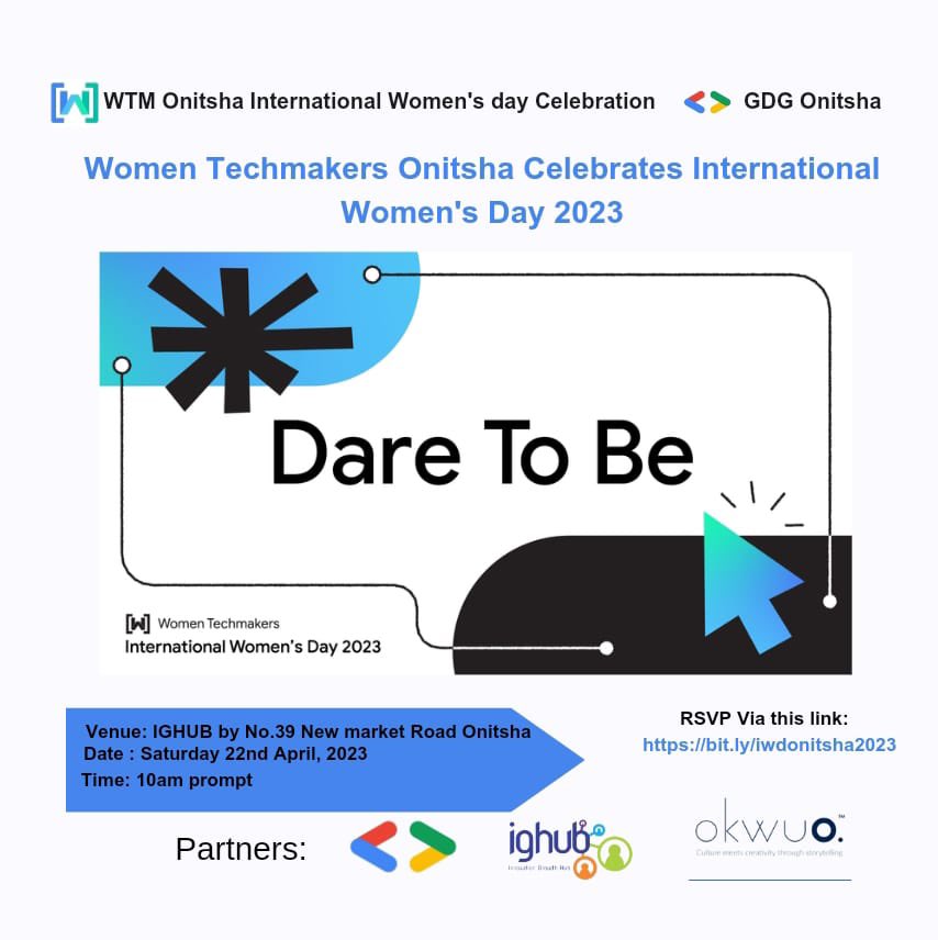 Hurry! Women Techmakers Onitsha @WTM_Onitsha celebrate her international Women's day on 22nd April,2023. The event is well package to handle topics like; 1.Choosing and sustaining a career in Tech 2.AI and Robotics the past, present and the future