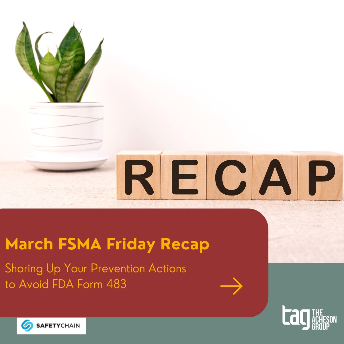 TheAchesonGroup's tweet image. Did you miss Lacey Keesee (Director, Food Safety) discussing how to avoid FDA investigations resulting in a Form 483 in March's FSMA Friday with @safetychain? You can re-watch the session now on YouTube: youtu.be/1e2WDCktd6A

#Form483 #FDA