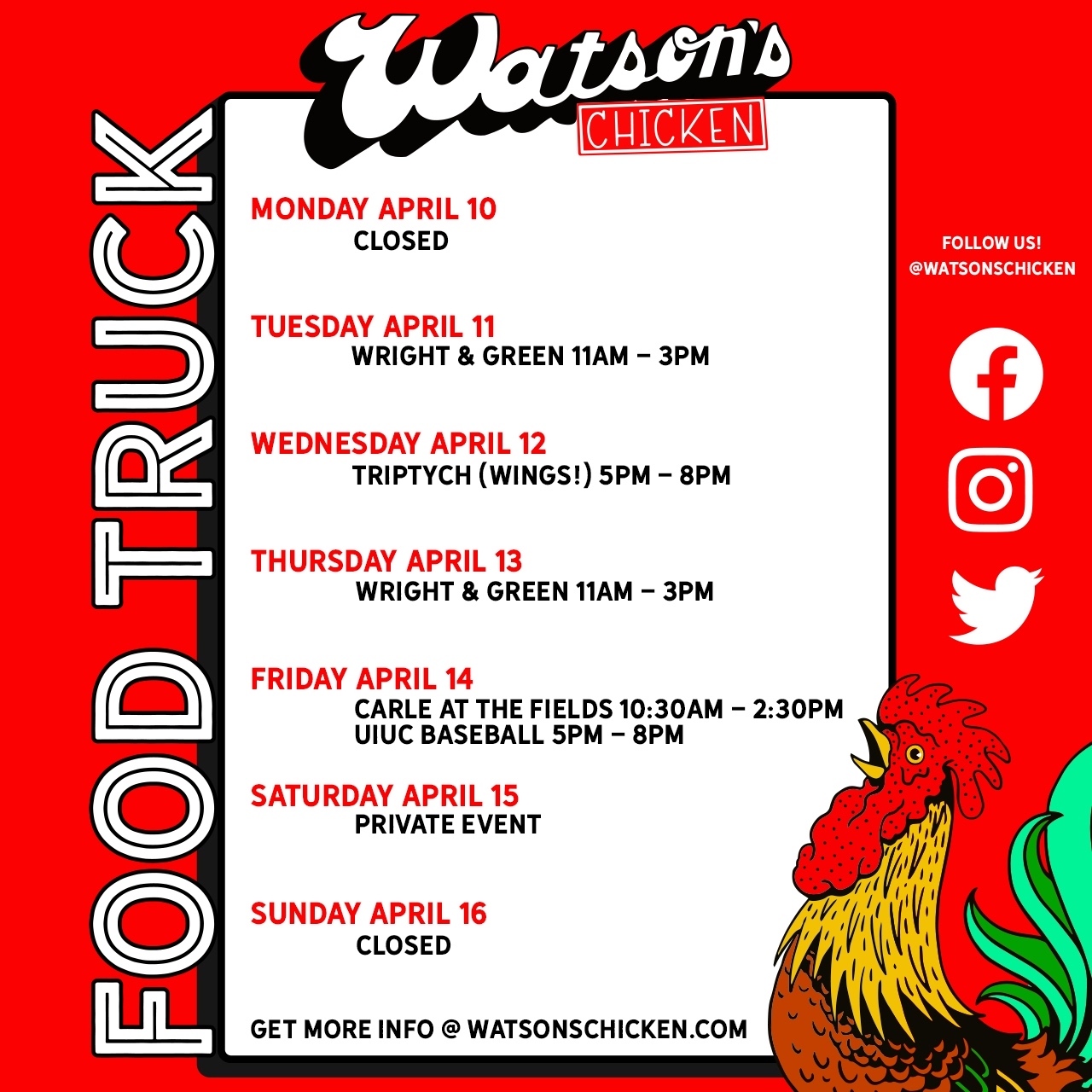 Watsons Shack & Rail on Twitter "Food truck schedule for 4/10 4/16