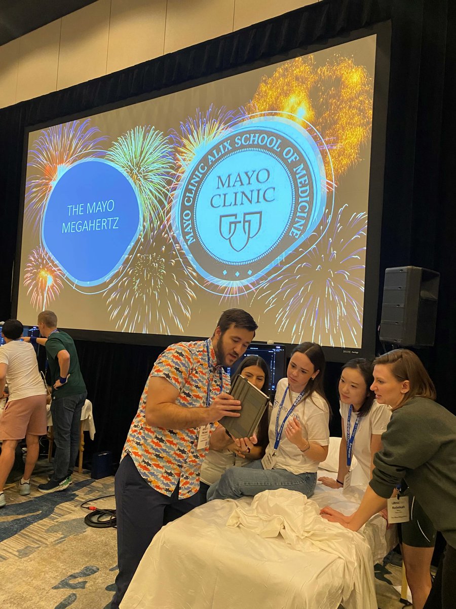 MayoRadiology's tweet photo. Congratulations to Mayo MegaHertz on your @AIUMultrasound #SonoSlam performance! Our first-ever SonoSlam team, with Samira Tahirovic, Meghan Peavey, Lauren Lu and Rebekah Bihun, made it to the dance round before their graceful exit. Thank you for stepping up for #MayoUltrasound! https://t.co/MpzYDHFT2n