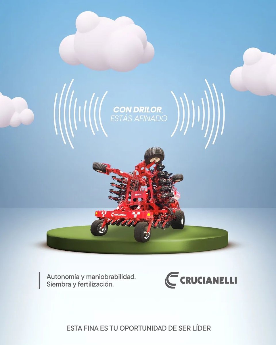 En esta campaña de fina, sembrar con Drilor suena mejor.

Elegí la autonomía y maniobrabilidad que te brindan una producción mayor.

Además, su dispositivo dual de siembra y fertilización te ofrecen resultados únicos.

Elegí potenciar tu campo con la precisión de Crucianelli.